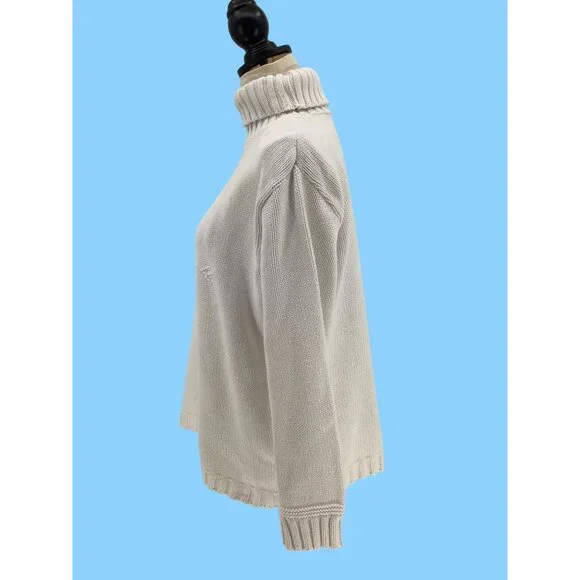 Vintage Ivory Turtleneck Pullover Sweater With Snowflake Knit Design Size M - Picture 6 of 10
